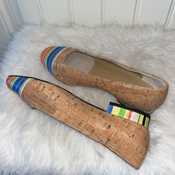 VANELI Natural Cork & Multi Color Captoe Rainbow Stripe Flat size 9 Italy - Picture 15 of 17